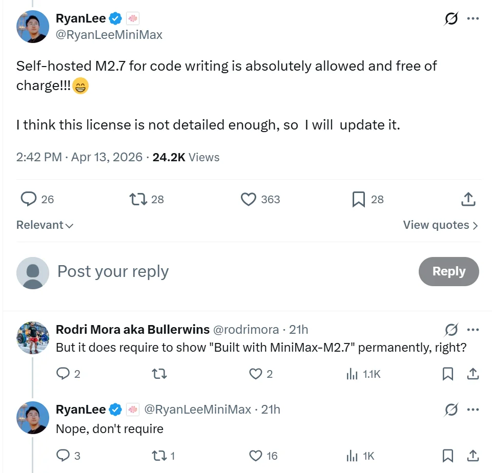 MiniMax修改开源授权被骂疯了！限制M2.7商用、强制标注来源，却没完全撤下MIT标识